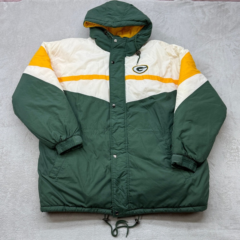 Vintage Green Bay Packers Game Day Jacket Mens XL Green Yellow Puffer Parka NFL‎